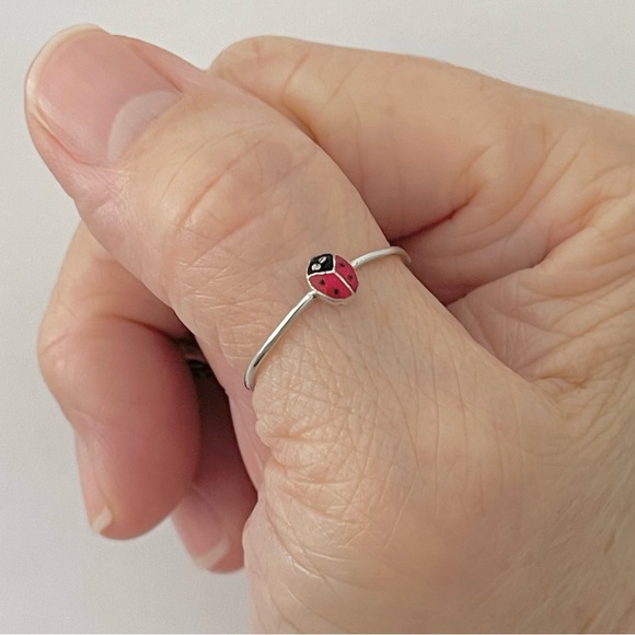 Sterling Silver Tiny Ladybug Ring, Silver Rings, Love Bugs, Good Luck, Insects - Picture 8 of 13